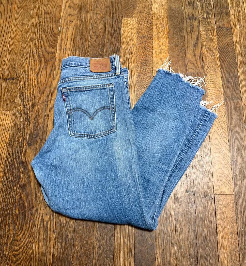 Levi's Cone Denim White Oak Straight Leg Jeans Size 31 Blue Distressed Hem